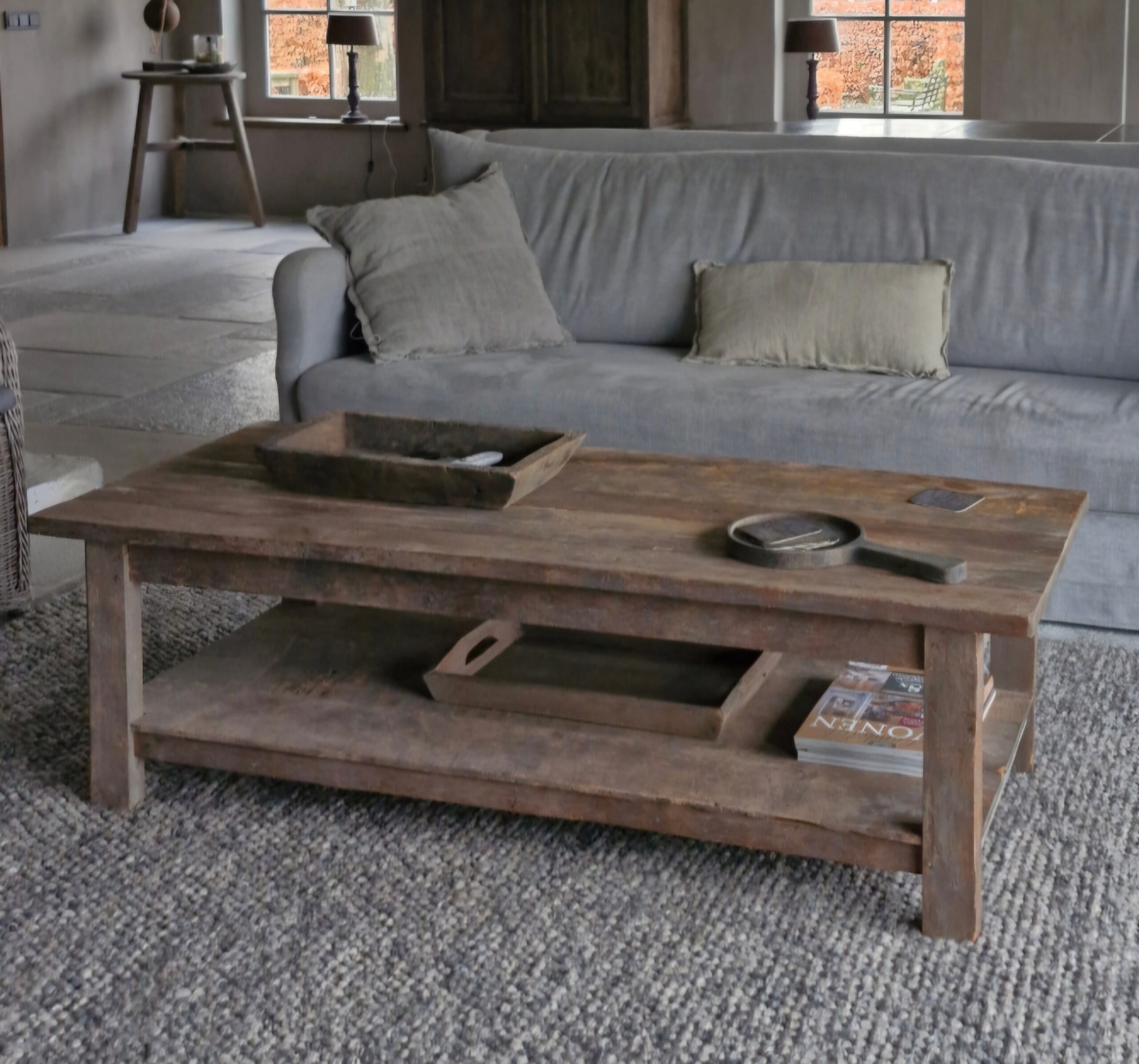 Salontafel met legplank oud hout | LUKSA