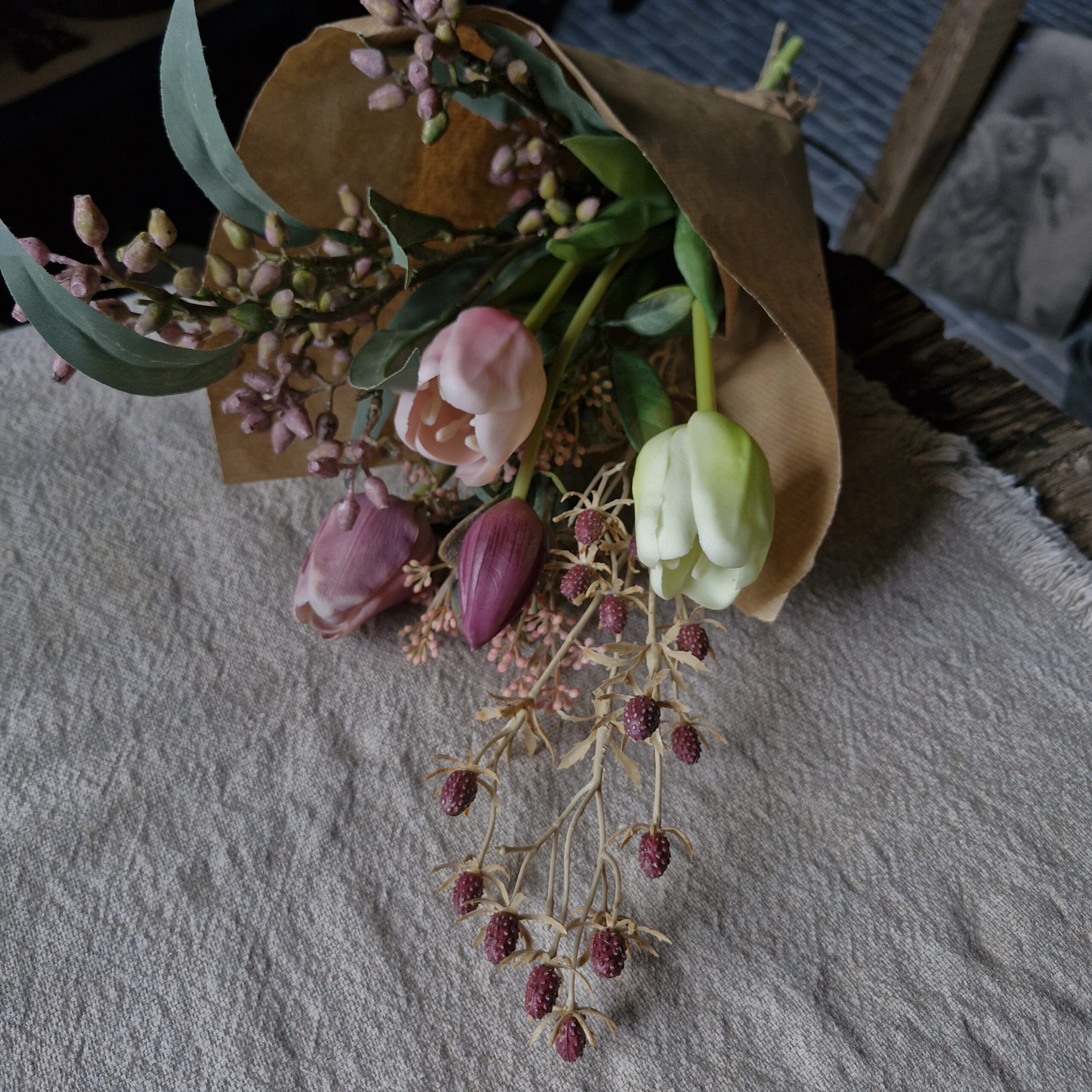Veldboeket kunstbloemen mauve roze